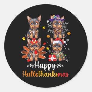 Yorkshire Halloween Merry Christmas Happy Hallotha Classic Round Sticker