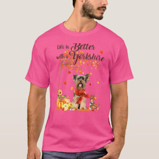 Yorkshire Maple Tree Thanksgiving Day Cute Dog Fal T-Shirt
