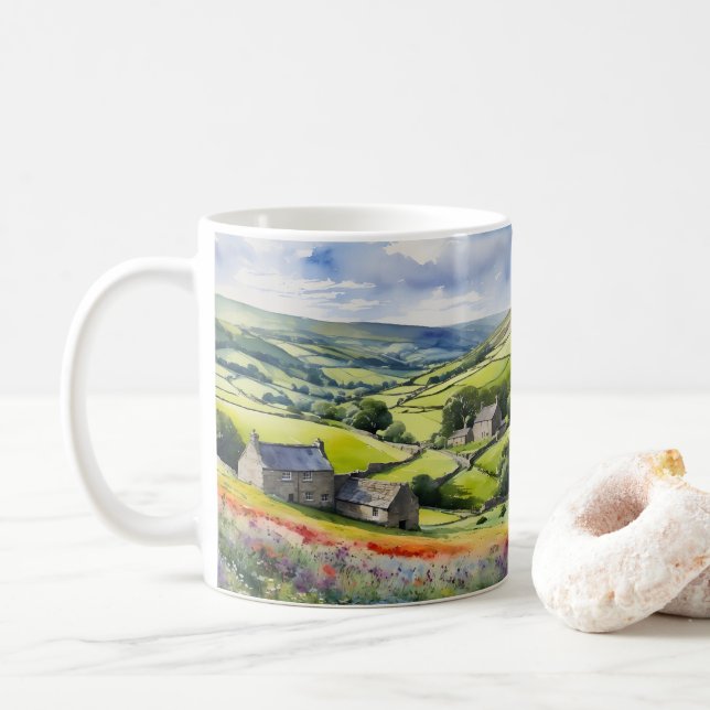 "Yorkshire Meadowsong" Landscape Yorkshire Dales  Coffee Mug (With Donut)