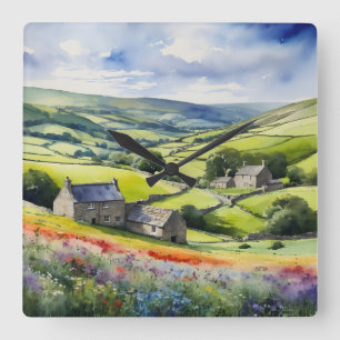 "Yorkshire Meadowsong" Landscape Yorkshire Dales  Square Wall Clock