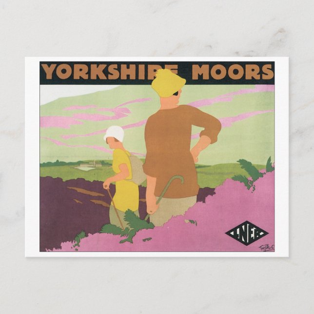 Yorkshire Moors Vintage Travel Poster Postcard (Front)