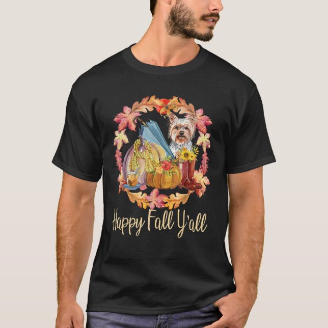 Yorkshire Owner Cute Autumn Dog Lover Happy Fall Y T-Shirt (Front)