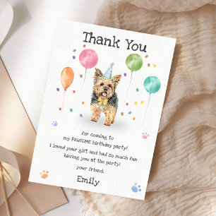 Yorkshire Puppy Dog Birthday Party Thank You Card