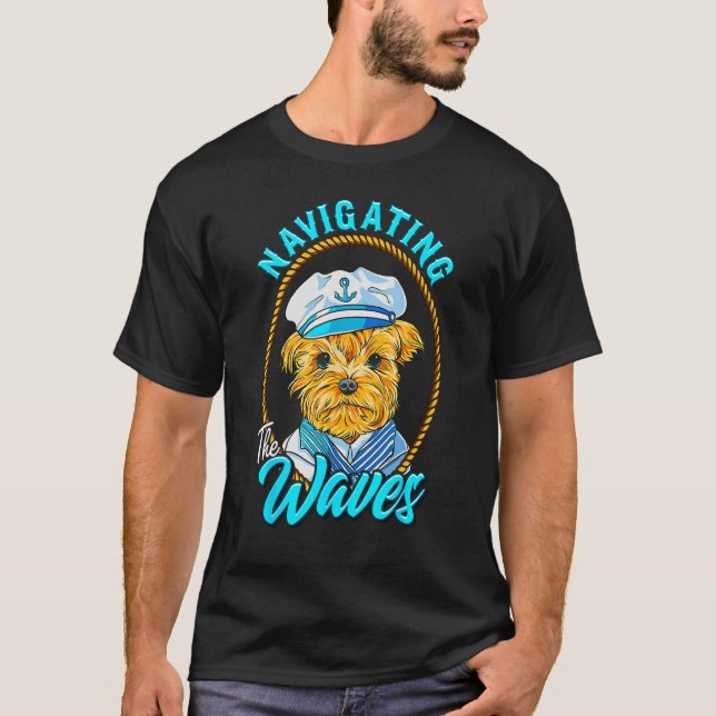 Yorkshire Sailor Navigating the Waves Yorkie Puppy T-Shirt (Front)