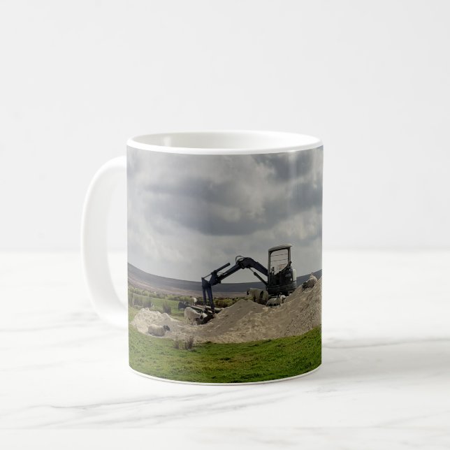 Yorkshire sheep and a digger. coffee mug (Front Left)