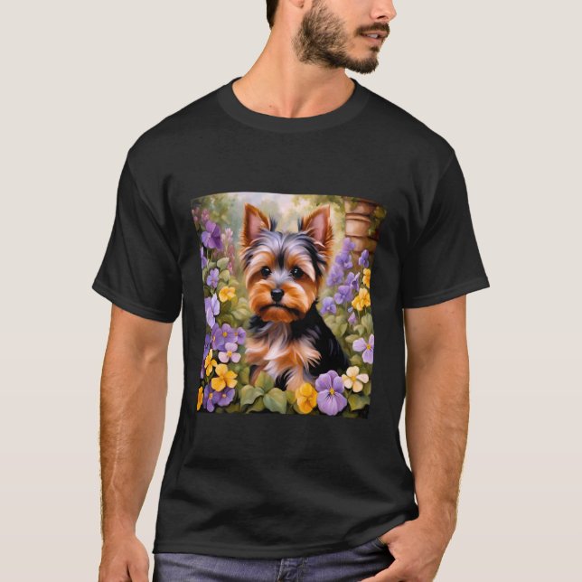 Yorkshire Terrier Adorable Yorkie Flower Garden Do T-Shirt (Front)