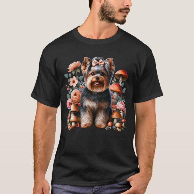 Yorkshire Terrier Aesthetic Mushroom Floral for T-Shirt (Front)