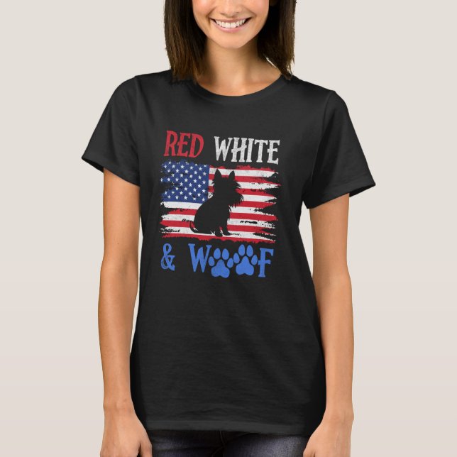 Yorkshire Terrier American Flag USA Red White & Wo T-Shirt (Front)
