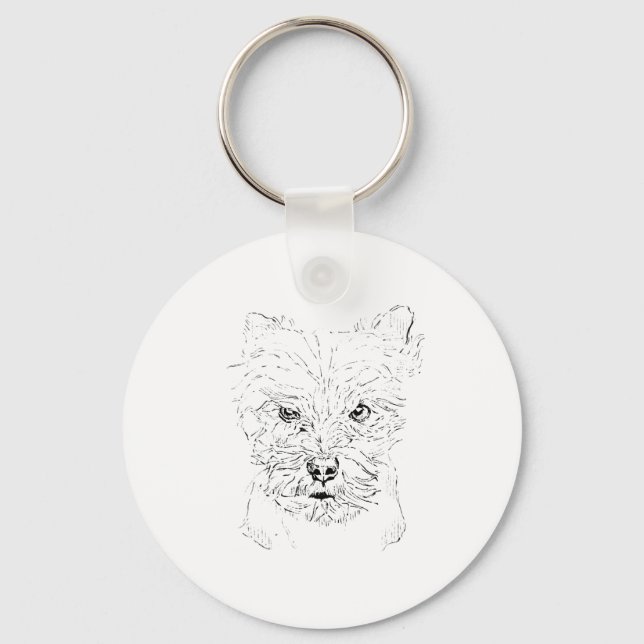 Yorkshire Terrier Art,Minimalist Line Drawing Key Ring (Front)