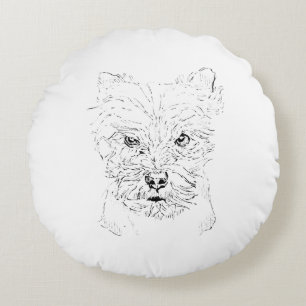Yorkshire Terrier Art,Minimalist Line Drawing Round Cushion