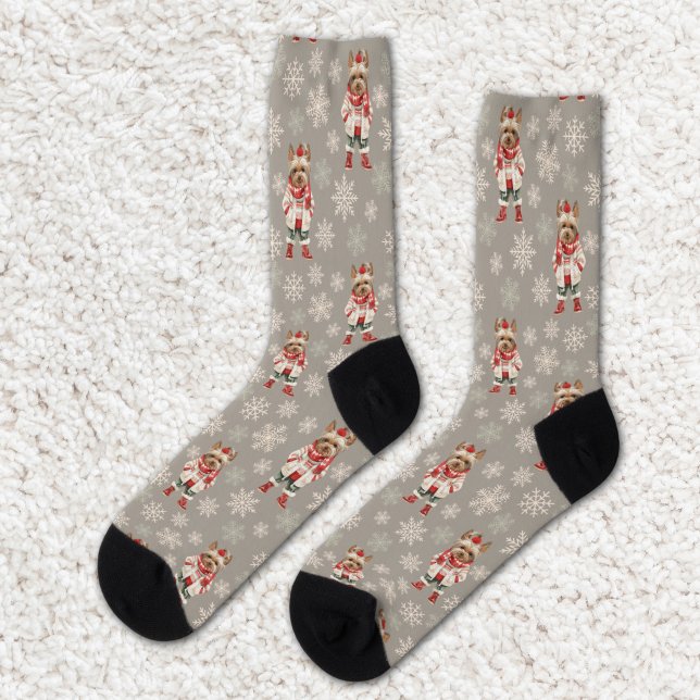 Yorkshire Terrier Beige Christmas Socks (Creator Uploaded)