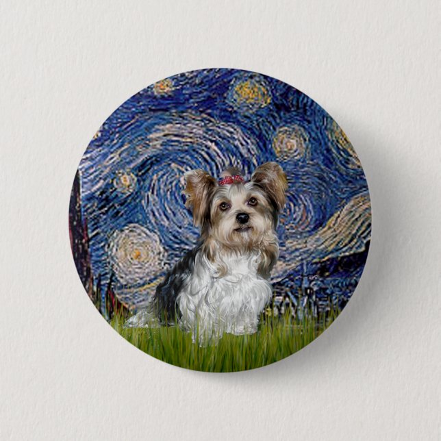 Yorkshire Terrier (Biewer) - Starry Night 6 Cm Round Badge (Front)