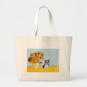 Yorkshire Terrier (Biewer) - Sunflowers Large Tote Bag