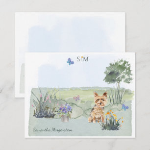 Yorkshire Terrier  Butterfly Meadow Monogram Name Card