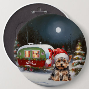 Yorkshire Terrier Caravan Christmas Adventure 6 Cm Round Badge