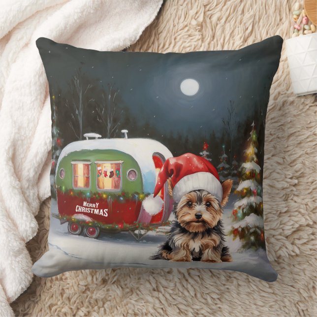 Yorkshire Terrier Caravan Christmas Adventure Cushion (Blanket)