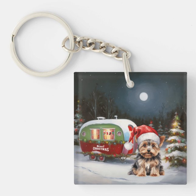 Yorkshire Terrier Caravan Christmas Adventure Key Ring (Front)