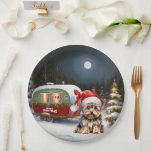 Yorkshire Terrier Caravan Christmas Adventure Paper Plate
