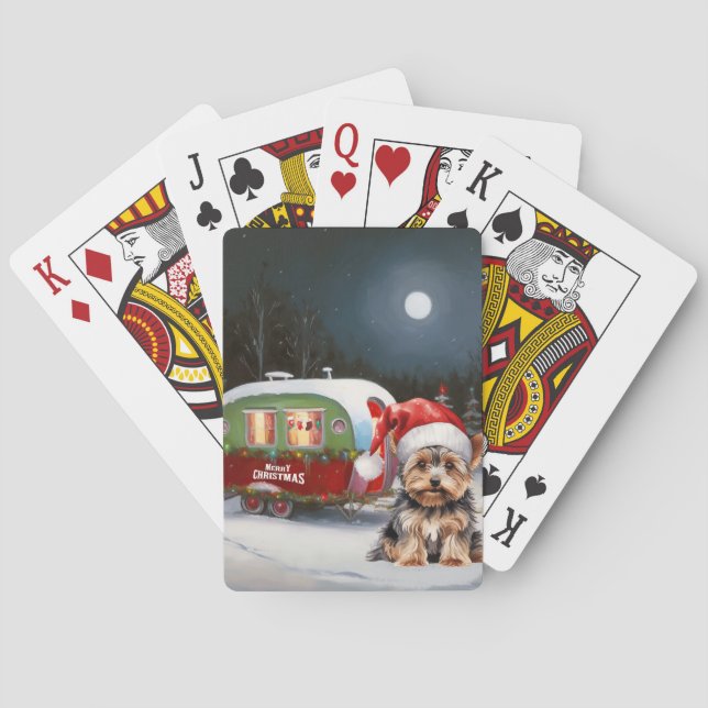 Yorkshire Terrier Caravan Christmas Adventure Playing Cards (Back)