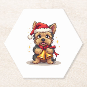 Yorkshire Terrier Christmas Bells Paper Coaster