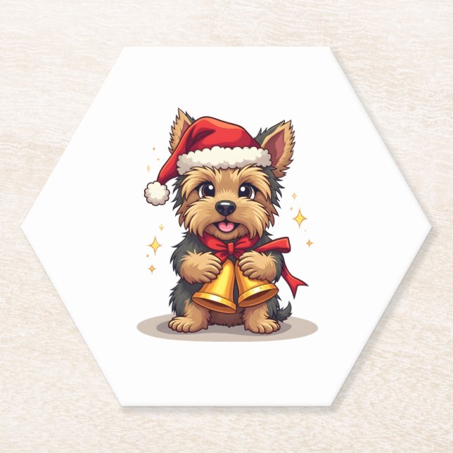 Yorkshire Terrier Christmas Bells Paper Coaster (Front)