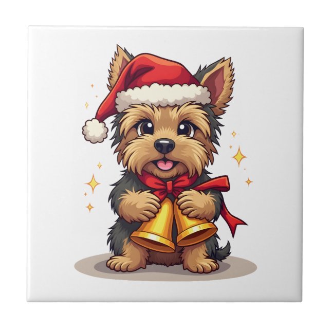Yorkshire Terrier Christmas Bells Tile (Front)