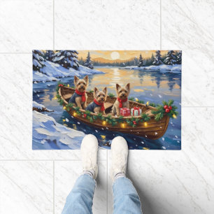 Yorkshire Terrier Christmas Boat Holiday Doormat