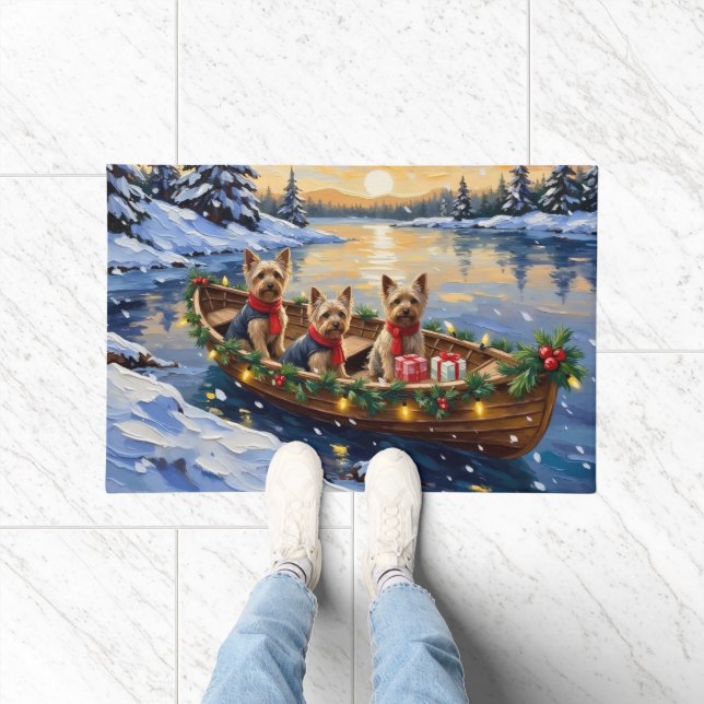 Yorkshire Terrier Christmas Boat Holiday Doormat (Indoor)
