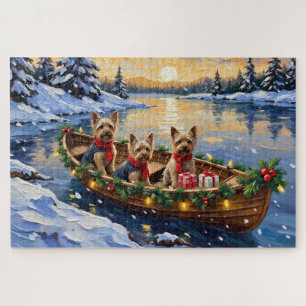 Yorkshire Terrier Christmas Boat Holiday Jigsaw Puzzle