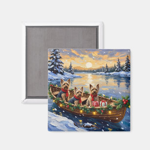 Yorkshire Terrier Christmas Boat Holiday Magnet