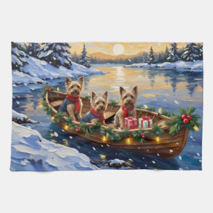 Yorkshire Terrier Christmas Boat Holiday Tea Towel