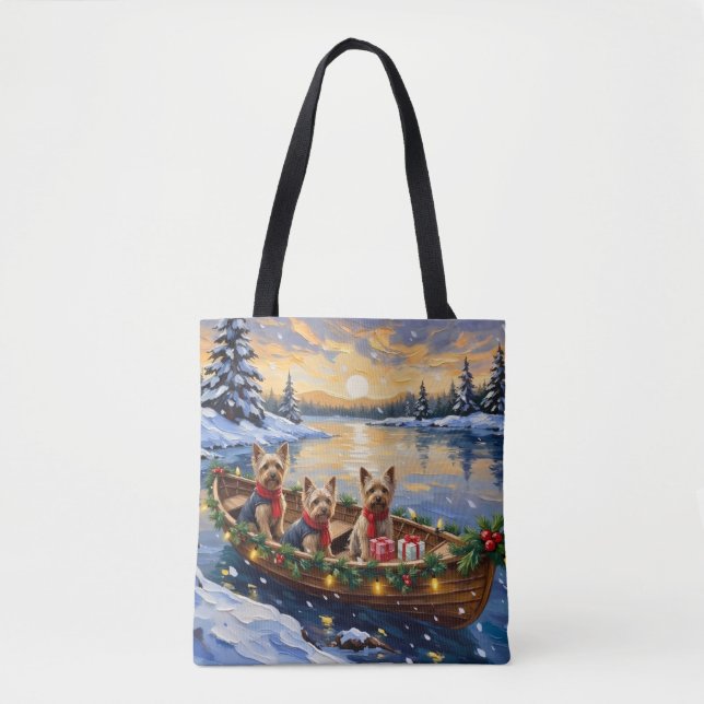 Yorkshire Terrier Christmas Boat Holiday Tote Bag (Front)