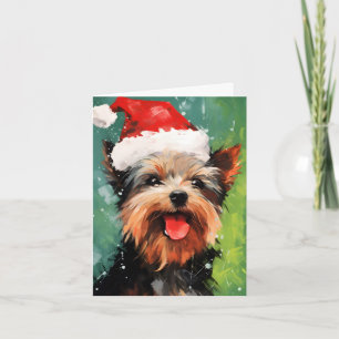 Yorkshire Terrier Christmas brush painting artwork Card