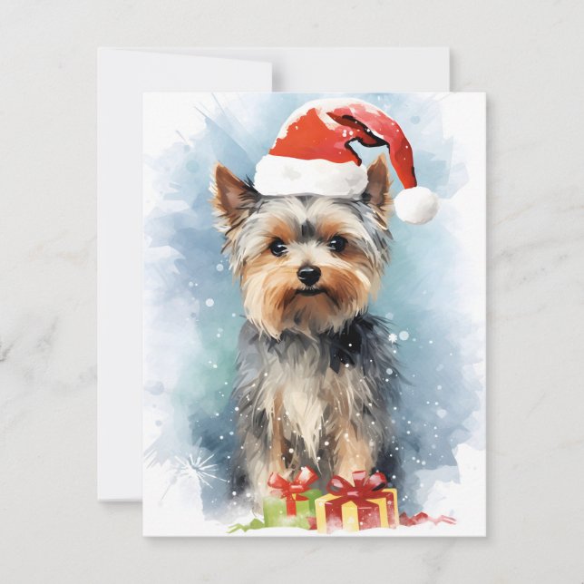 Yorkshire Terrier Christmas brush painting artwork Holiday Card (Front)