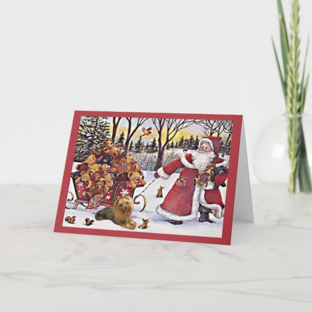 Yorkshire Terrier Christmas Card Santa Bears In Sl (Front)