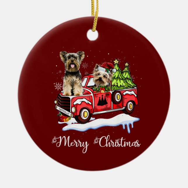 Yorkshire Terrier Christmas Ceramic Tree Decoration (Front)