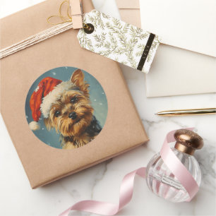 Yorkshire Terrier Christmas Classic Round Sticker