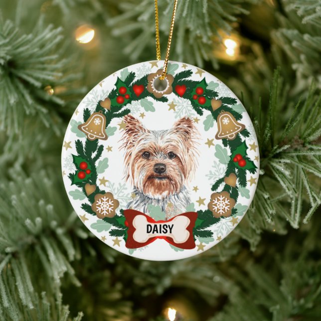 Yorkshire Terrier Christmas Dog Cookie Wreath Ceramic Tree Decoration (Tree)