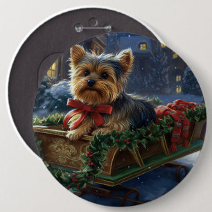 Yorkshire Terrier Christmas Festive Season 6 Cm Round Badge