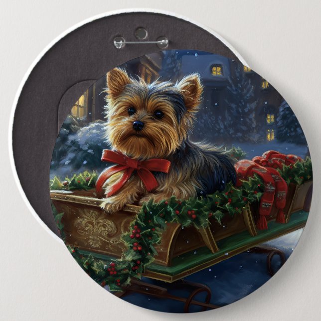 Yorkshire Terrier Christmas Festive Season 6 Cm Round Badge (Front & Back)