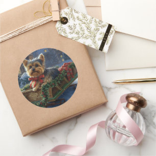 Yorkshire Terrier Christmas Festive Season Classic Round Sticker