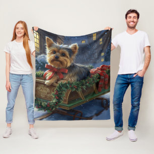 Yorkshire Terrier Christmas Festive Season Fleece Blanket