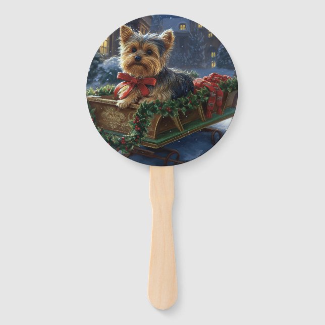 Yorkshire Terrier Christmas Festive Season Hand Fan (Front)