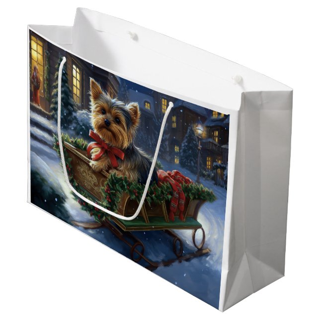 Yorkshire Terrier Christmas Festive Season Large Gift Bag (Front Angled)
