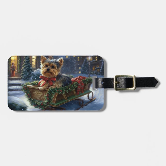 Yorkshire Terrier Christmas Festive Season Luggage Tag (Front Horizontal)
