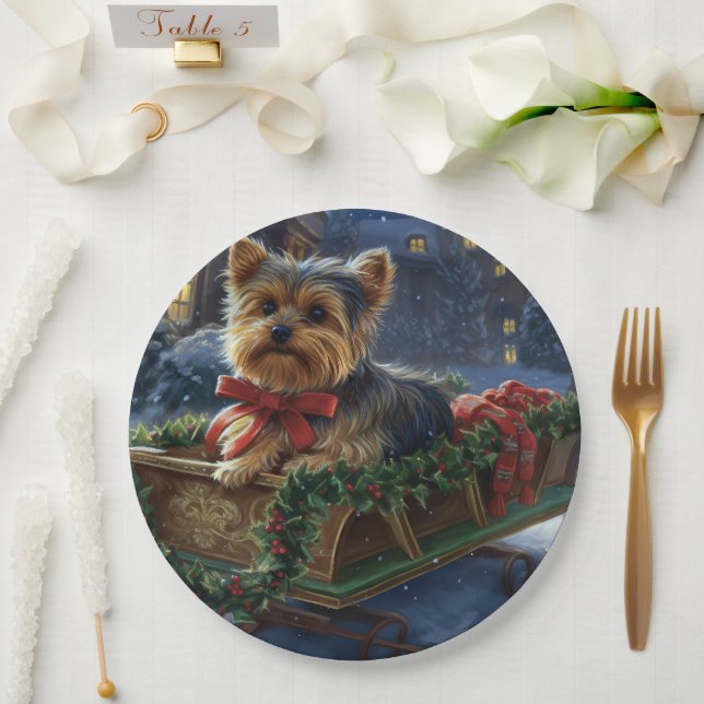Yorkshire Terrier Christmas Festive Season Paper Plate (Wedding)