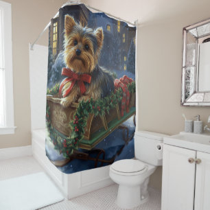 Yorkshire Terrier Christmas Festive Season Shower Curtain