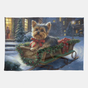 Yorkshire Terrier Christmas Festive Season Tea Towel
