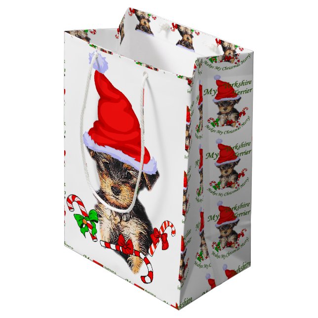 Yorkshire Terrier Christmas Medium Gift Bag (Front Angled)
