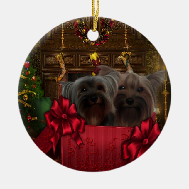 Yorkshire Terrier Christmas Ornament (Front)